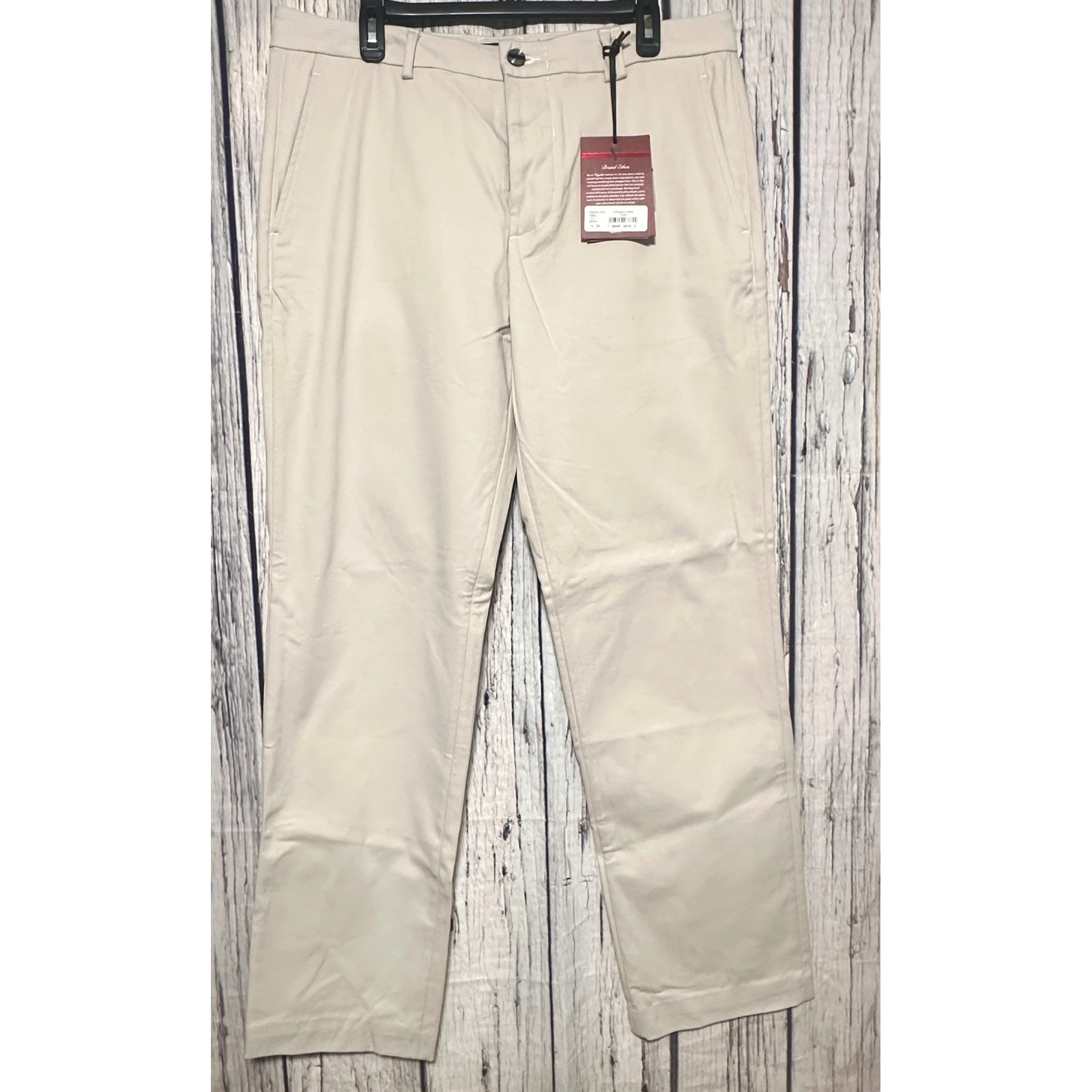 Vayder Mens Beige Cotton Stretch Chino Trousers Straight Leg Button Fly Size 34